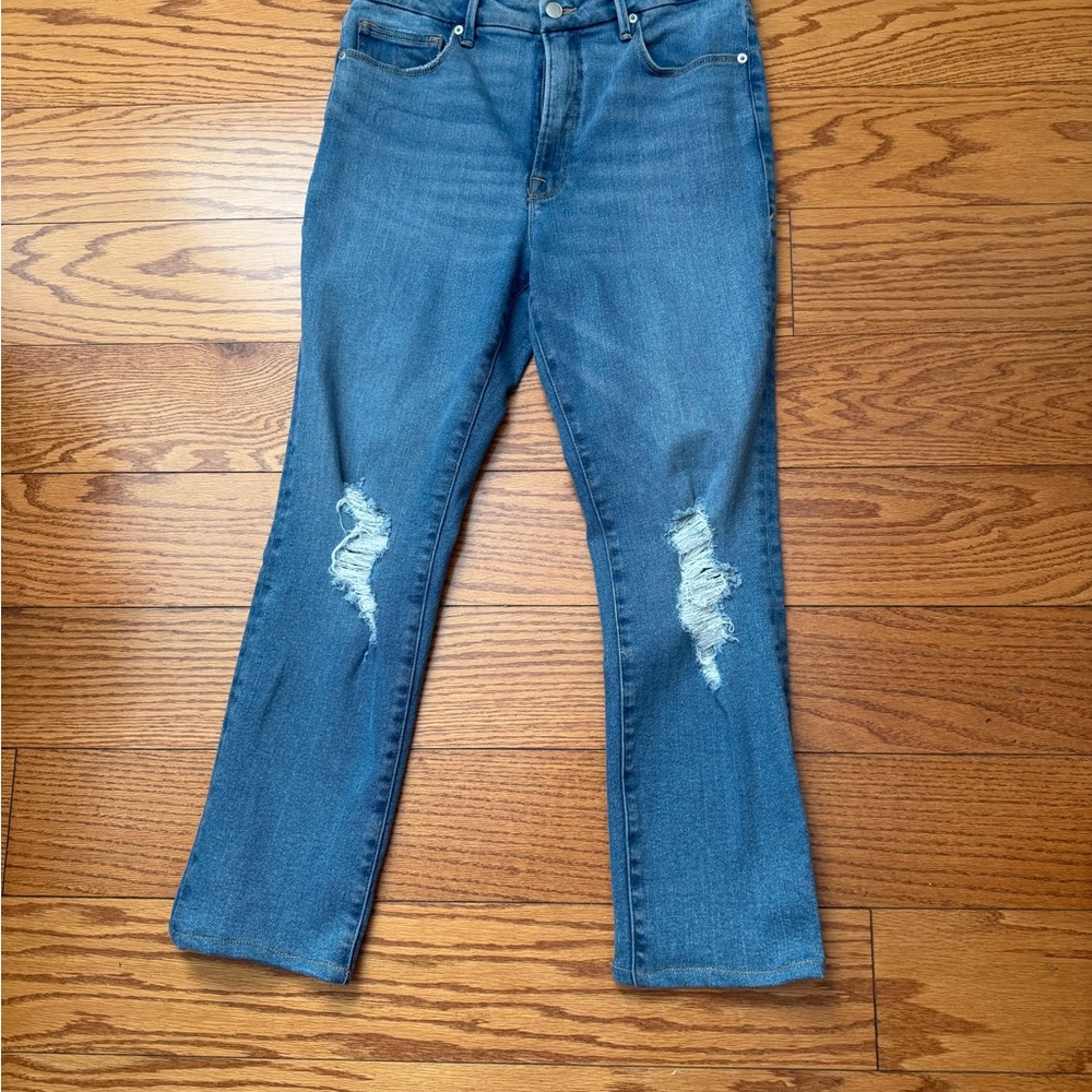 Good American Distressed Straight Leg Denim